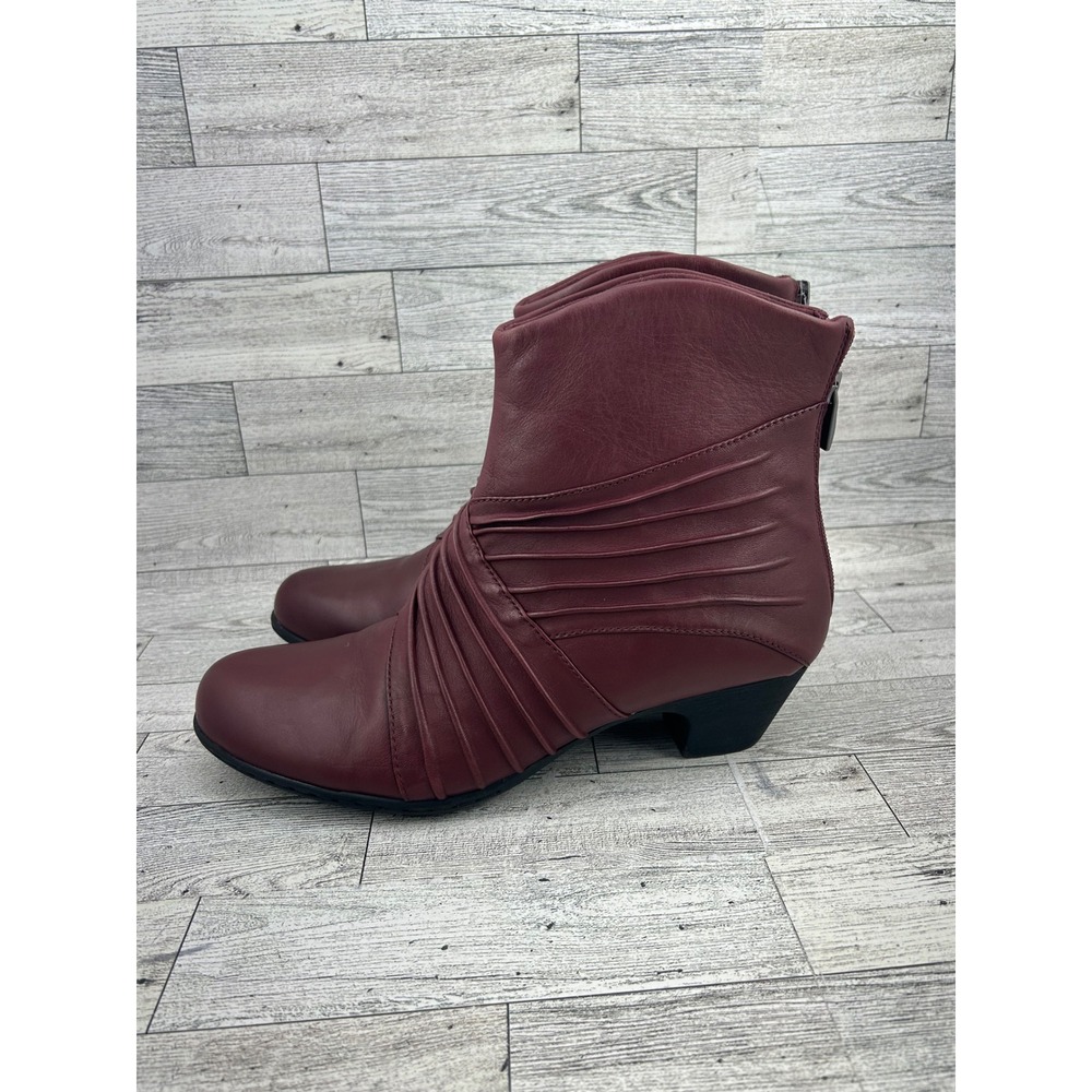Rockport Cobb Hill Burgundy Leather Ruched Ankle Boots CH3994 Women Size 9M - Picture 3 of 11